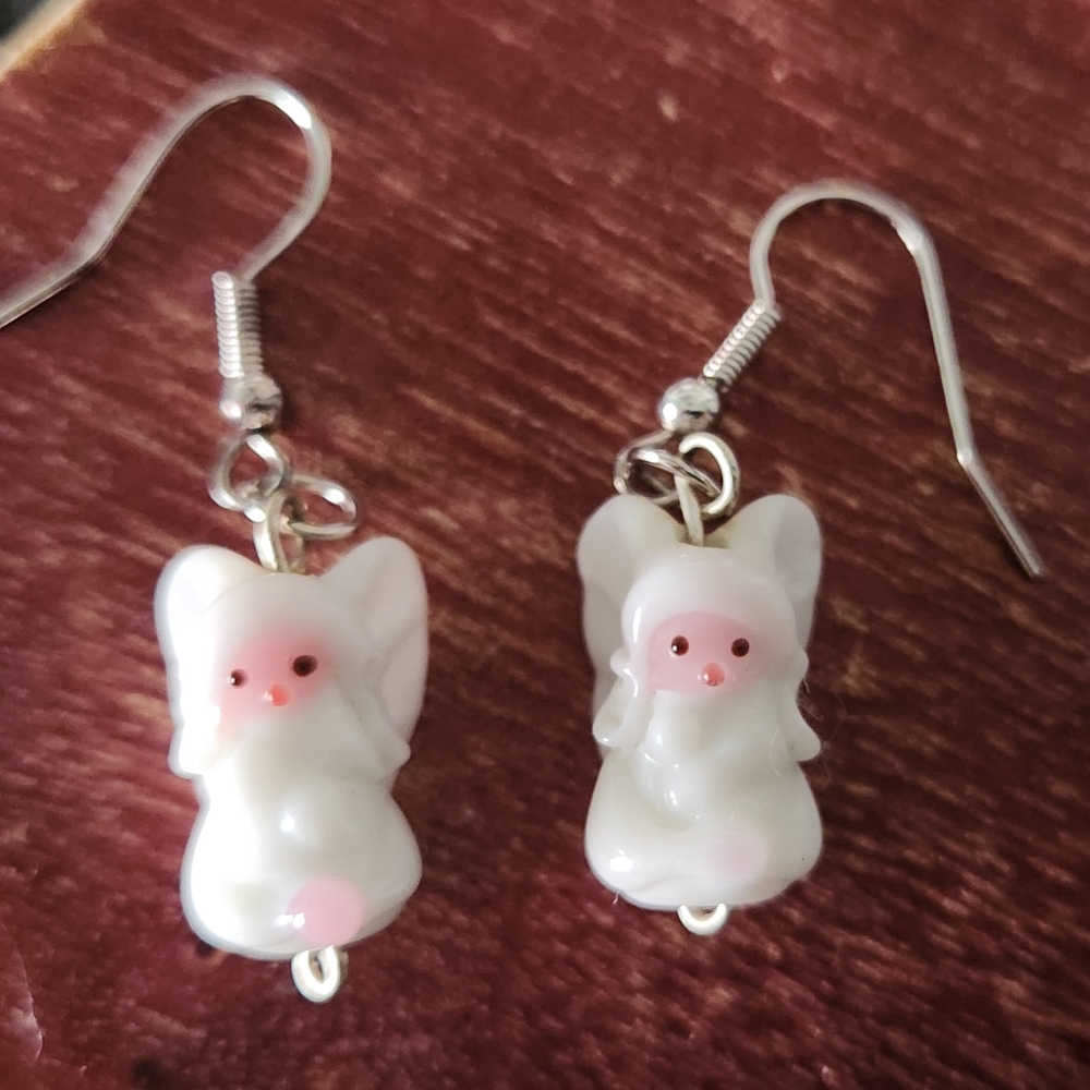White Angel Earrings for Small Pets
